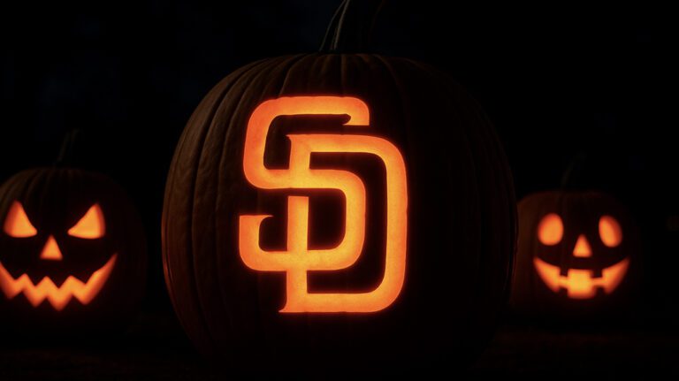 jack-o'-lantern with Padres Logo carved in