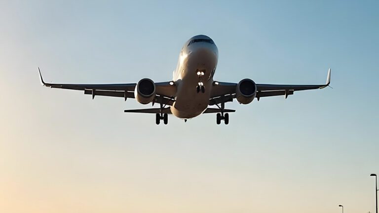 Passenger jet landing at San Diego International Airport