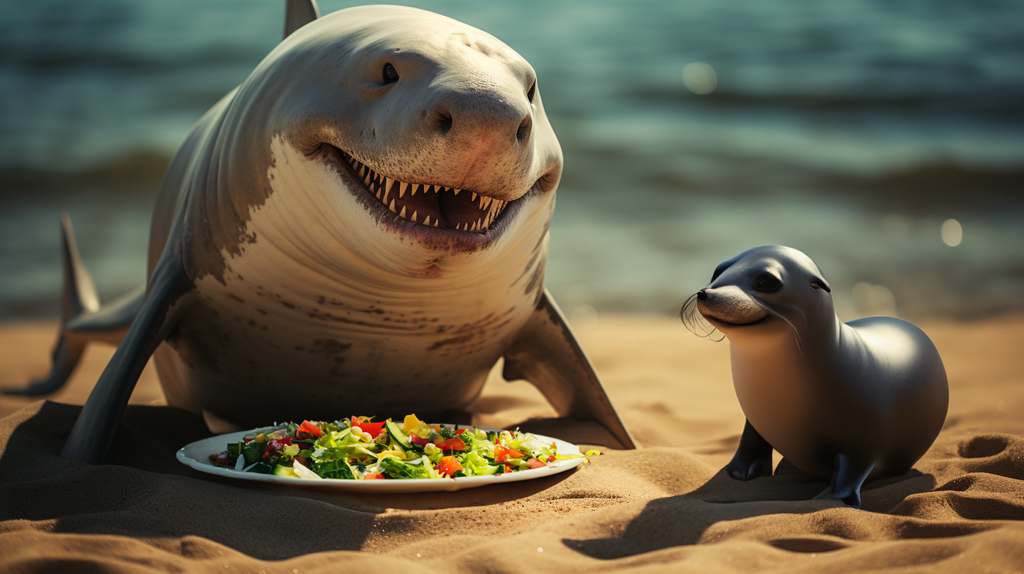 Shark and sea lion next to each other