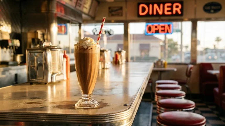 Best milkshakes in San Diego - thick chocolate milkshake in a classic diner