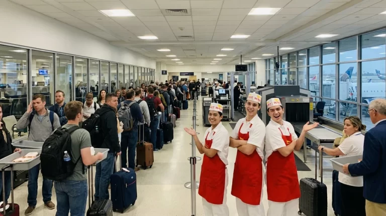 In-N-Out employees helping manage TSA lines at San Diego airport